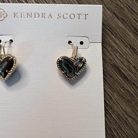 Kendra Scott Ari Heart Gold Drop Earrings in Abalone Shell - Picture 2 of 5